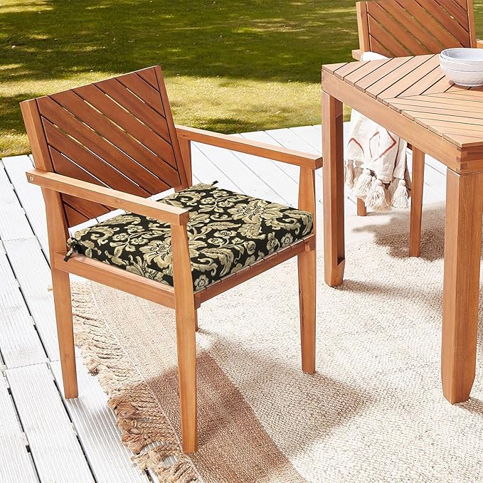 LVTXIII Outdoor Chair Cushions 18.5"x16"x2" Pack of 4, Water-Repellent Square Corner Memory Foam Seat Cushions with Ties for Garden Patio Furniture, Jacobean Black