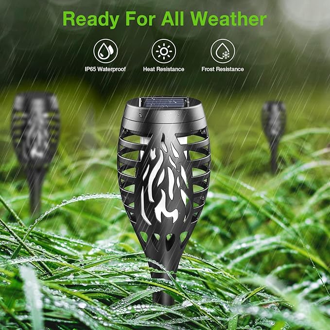 Solar Lights Outdoor: 10 Pack Solar Torch Lights Outdoor Flickering Flame for Halloween Decorations Outdoor - Waterproof Solar Garden Lights - Torches Flame Light for Yard Patio Pathway Lawn Decor