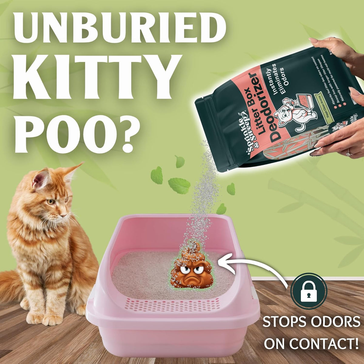 Sprinkle & Sweep Litter Box Deodorizer - Cat Litter Deodorizer Non Toxic and Safe for Kittens - Instantly Eliminates Foul Smells and Urine Odors (Bag, Sifter & Spray)