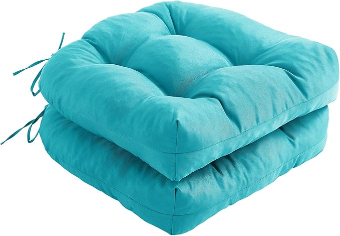 IPYNBAP Outdoor Chair Cushions Set of 2, Patio Chair Cushions with Ties, 19x19+5” Tufted Outdoor Seat Cushions, Waterproof Patio Furniture Cushions, Outdoor Dining Chair Pads, Teal