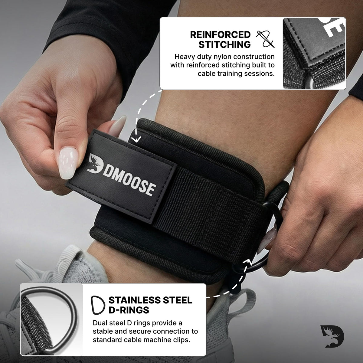 DMoose Fitness Ankle Straps for Cable Machines - One Size Fit with Premium Padding, Glute Kickback Ankle Strap for Women & Men, Cable Attachments for Gym, Booty Workouts (Glitter Pink - Pair)