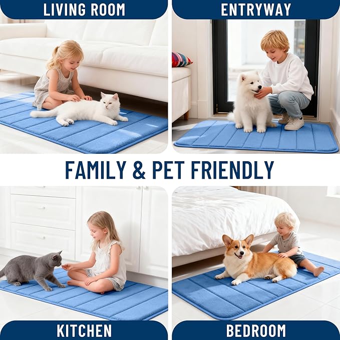 OLANLY Memory Foam Long Bathroom Rugs Runner 47x24, Super Soft Absorbent Bath Mat, Quick Dry, Machine Washable Shower Rugs, Bathmat Carpet, Bathroom Home Decor Accessories, Cornflower Blue