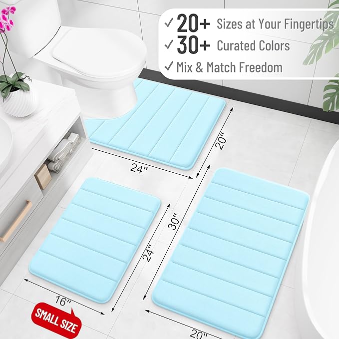 OLANLY Memory Foam Bath Mat 44x32, Super Soft Absorbent Bathroom Rugs, Quick Dry, Machine Washable Shower Floor Rugs, Bathmat Carpet, Bathroom Home Decor Accessories, Sky Blue