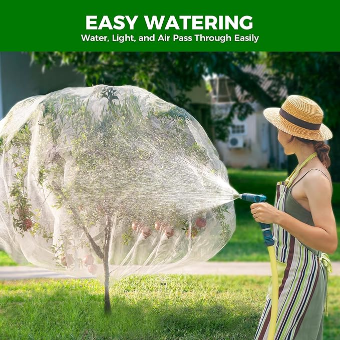 Fruit Tree Netting with Zipper & Drawstring - 10'x10' Garden Plant Net Pest Barrier to Prevent Cicadas Bird Squirrel Deer - Bug Protection for Blueberry Tomato with Fine Mesh Insect Cover (2 Pack)