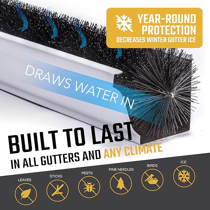 GutterBrush Gutter Guard 4.25-Inch Diameter – 45 Ft - DIY Leaf Filter for Small Gutters | No Tools Needed, Easy Install | Prevents Clogs & Reduces Cleaning | Made in USA