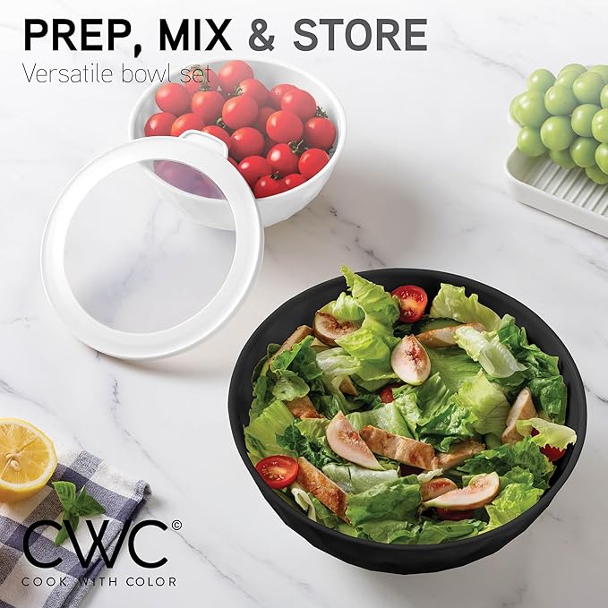 COOK WITH COLOR Mixing Bowls with Lids - 12 Piece Plastic Nesting Bowls Set includes 6 Prep Bowls and 6 Lids, Diamond Design - Microwave Safe (Mint)