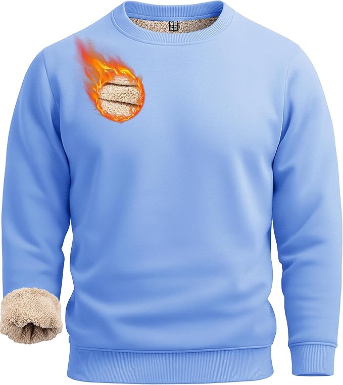 Boladeci Men's Full Sherpa Lined Crewneck Sweatshirts Heavy-weight Fleece Pullover Thick Thermal Long Sleeve Cotton