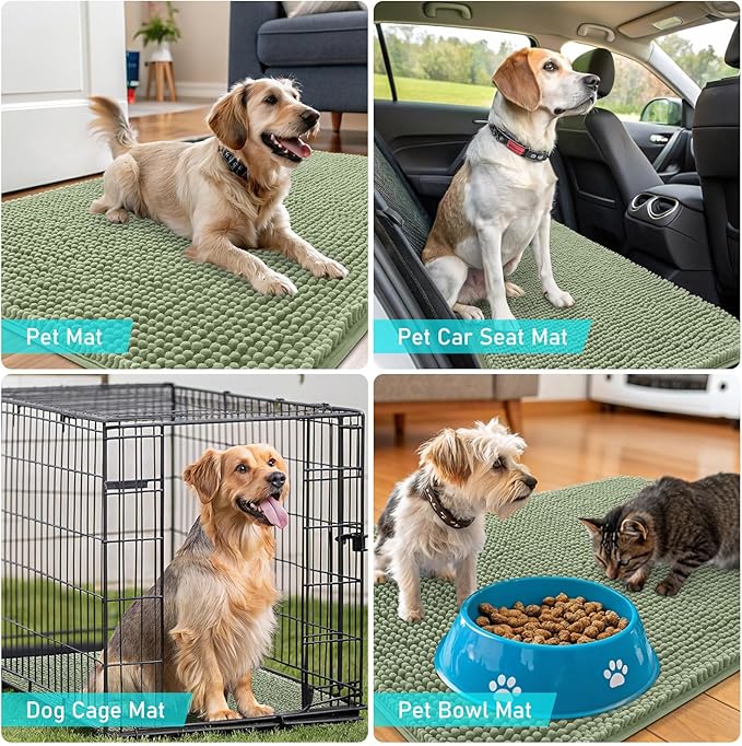 OLANLY Dog Door Mat for Muddy Paws 59x20, Absorbs Moisture and Dirt, Absorbent Non-Slip Washable Doormat, Quick Dry Chenille Mud Mat for Dogs, Entry Indoor Entryway Carpet for Inside Floor, Sage Green