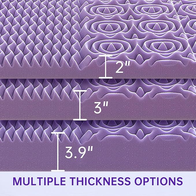 MUXHOMO 3.9 Inch 7-Zone Twin XL Mattress Topper, Egg Crate Foam Mattress Topper Twin XL Size for Back Pain, Lavender Cooling Gel Infused Bed Pad, CertiPUR-US and Oeko-TEX Certification (79"×38")