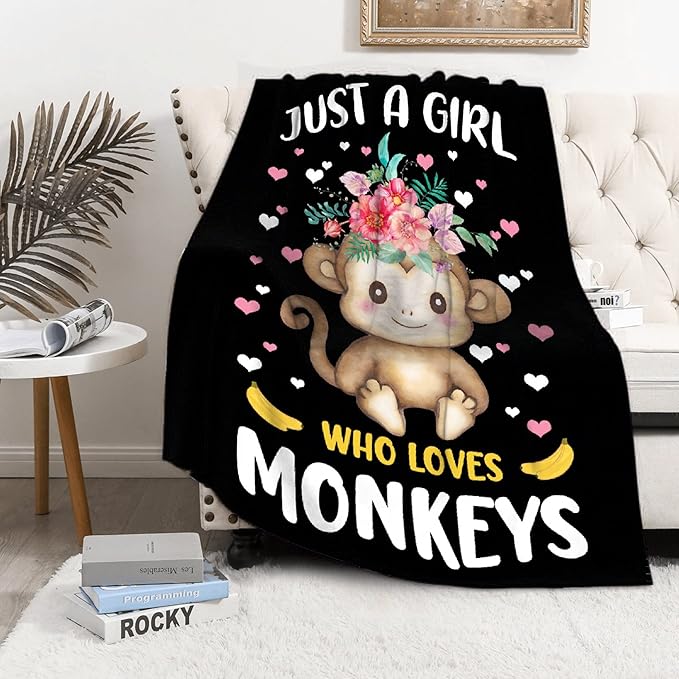 Just A Girl Who Loves Monkeys Blanket Lightweight Cozy Flannel Fleece Throw Blanket Best Gift Home Decor for Bed Couch Outdoor Camping 40"x30" XS for Pets Toddler