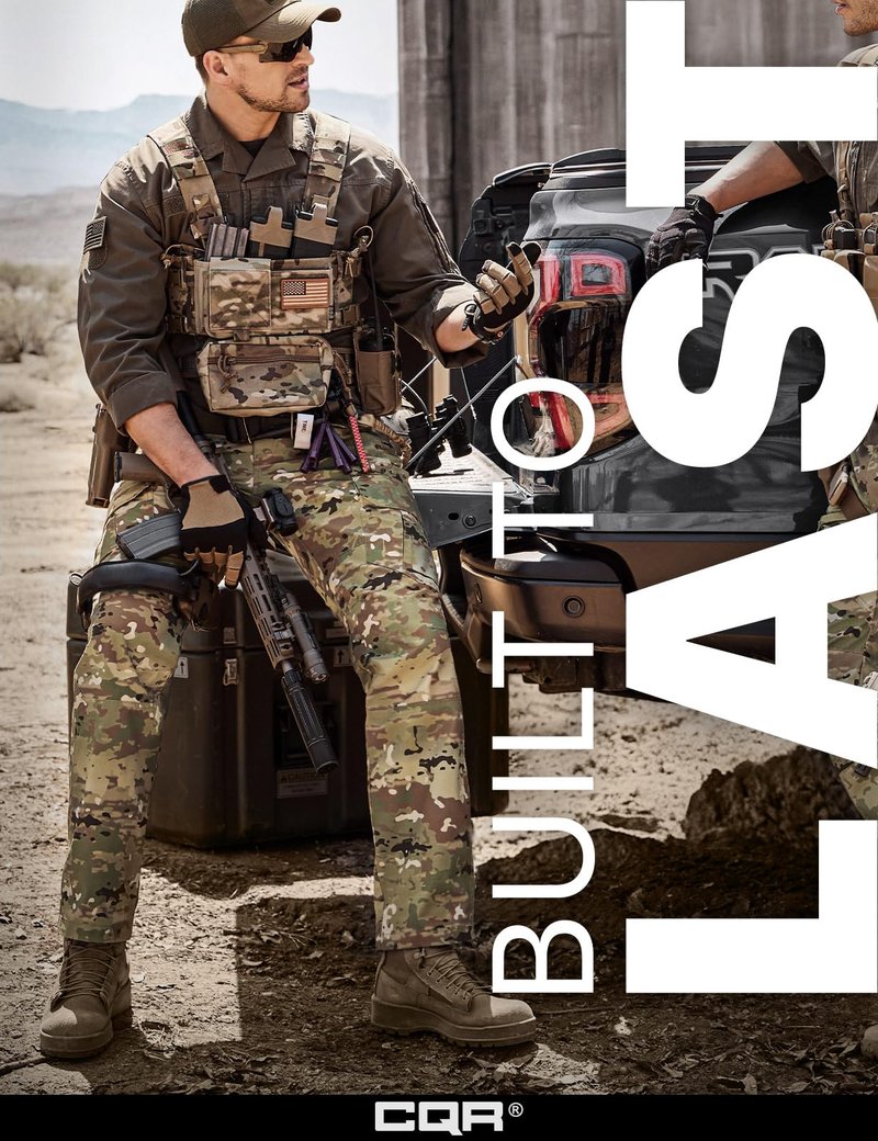 CQR Men's Tactical Pants, Water Resistant Ripstop Cargo Pants, Lightweight EDC Work Hiking Pants, Outdoor Apparel, Duratex Mag Pocket Utility Camo, 28W x 30L