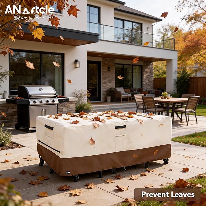 ANartcle Patio Furniture Covers 111L x 74W x 28H inch,600D Waterproof Heavy Duty Outdoor Furniture Covers,Outdoor Wicker Furniture Set with Swivel Patio Chairs General Purpose Furniture Cover,Beige