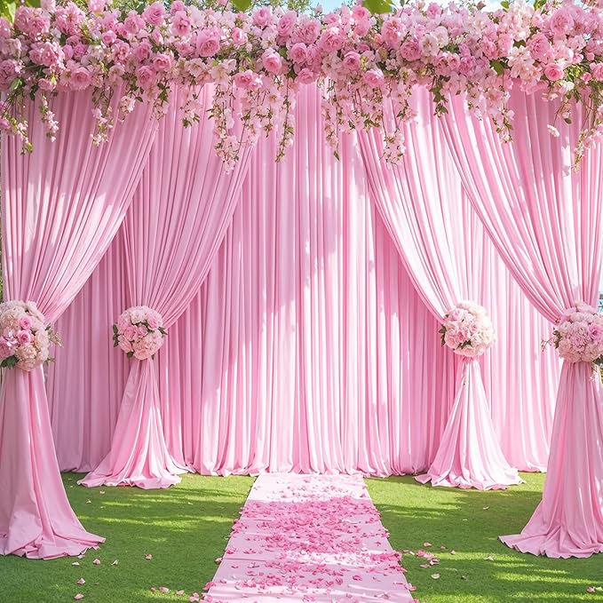 Pink Backdrop Curtain for Parties Baby Shower Wrinkle Free Pink Photo Curtains Backdrop Drapes Fabric Decoration for Weddings Birthday Party 5ft x 8ft,2 Panels