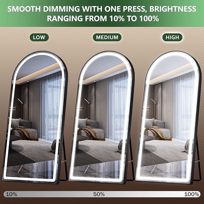 FENNIO Full Length Mirror with Lights, Free Standing Lighted Floor Mirror