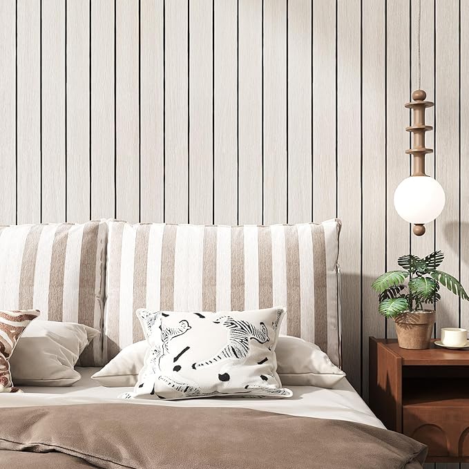 VEELIKE Wide White Oak Wood Slat Wall Panels Peel and Stick 3D Wood Panel