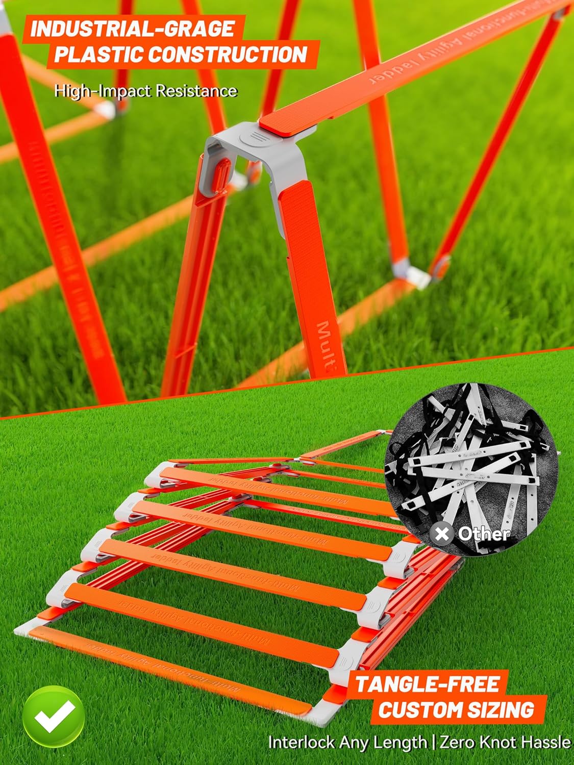 Tangle-Free Agility Ladder - Multi-Use Speed Training Equipment for Kids | 10 Rung Footwork Drills