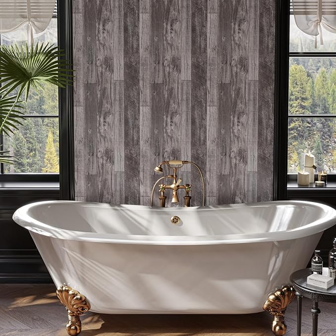 TANONE Wood Contact Paper Peel and Stick Wallpaper Gray, Self Adhesive