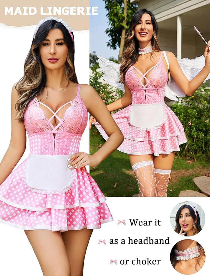 Avidlove Sexy Maid Lingerie for Women Halloween Outfit French Maid Costume Babydoll Lingerie Dress Cosplay Lingeries