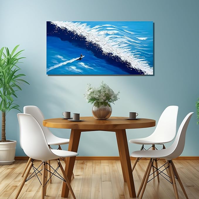 Ocean Artwork Wall Decor for Living Room Blue and White Canvas Wall Art for Office Sea Painting Wall Art for Bedroom Size 20 x 40 Inch