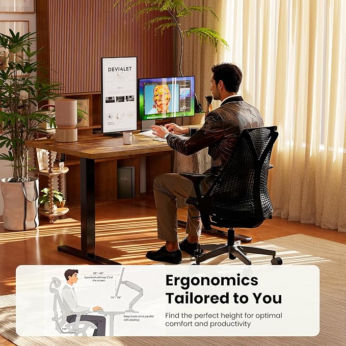 ErGear Height Adjustable Electric Standing Desk, 44 x 24 Inches Sit Stand up Desk, Memory Computer Home Office Desk, Vintage Brown