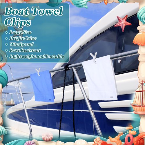 Hushee Marine Boat Rail Towel Clips - Storm-Proof Large Clips for Pontoon & Outdoor Use | 8 Pack