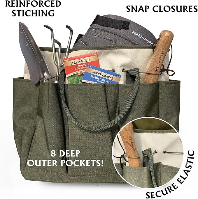 Ferry Morse Garden Tool Bag KBAG-12-8 Pockets, Heavy Duty, Water Resistant, Tote Caddy