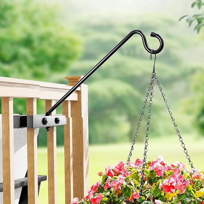 17-Inch 2 Pack Deck Bird Feeder Hanger for Railing, Outdoor Decor Plant Hanger, Balcony Railing Hook - 15LB Capacity - for Hanging Plants, Bird Feeders, Lanterns, Wind Chimes