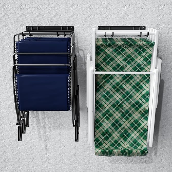 YYR Folding Chair Storage Rack, Garden Tool & Foldable Chairs Organizer Hangers for Garage Organization, Lawn, Beach, Camping, Yard Chairs Hooks Wall Mount, Soild Metal Max Load 480 LBS - 4 Pack