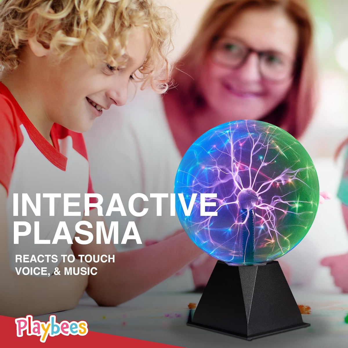 Playbees Plasma Ball 7-Inch - Colorful Tesla Coil Globe with Multicolor Lightning Effects for STEM Learning & Parties