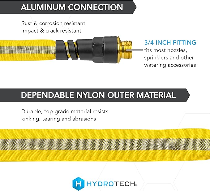 HydroTech FLATJACKET 5/8" 100 ft Garden Hose with Patented Force Control Technology - Flexible, Kink-Free, Lightweight Hose for Lawn, Garden, Car Washing, Deck and Patio Cleaning
