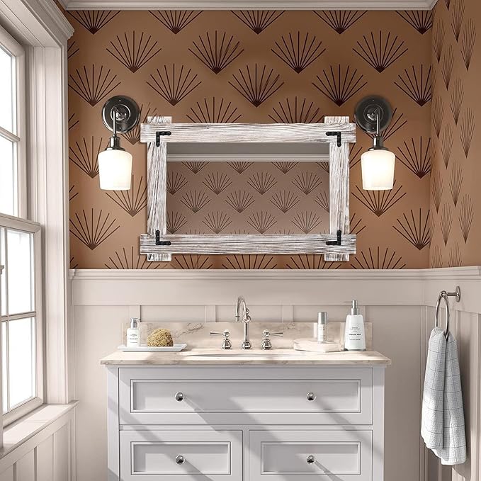 MeMoreCool White Farmhouse Bathroom Mirror 24x36 Inch, Wood Framed Decorative