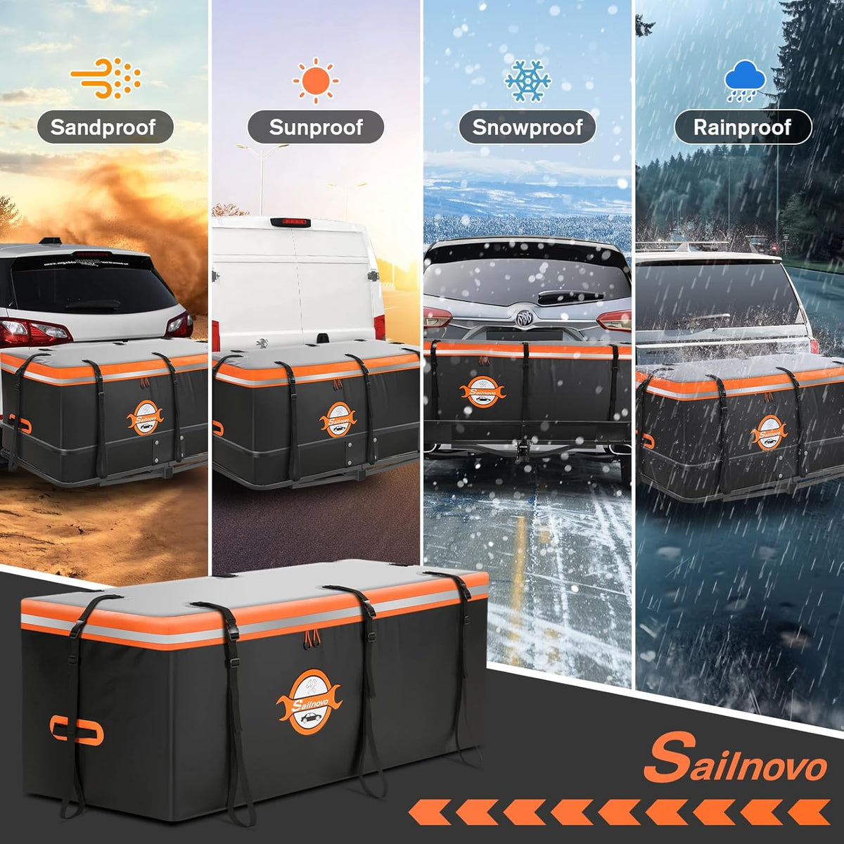 Sailnovo Waterproof Hitch Cargo Carrier Bag - 20 Cubic Feet Soft Shell Storage with 8 Straps & Lock