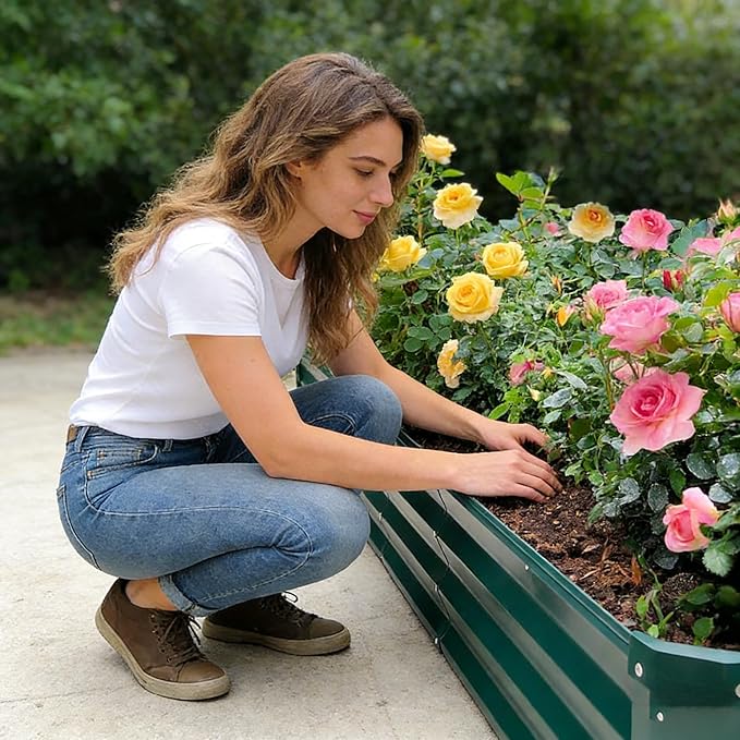 GARDMAX 8x4x1FT Galvanized Raised Garden Bed Kit, Metal Planter Boxes Outdoor with Easy Assembly, Large Garden Bed for Vegetables, Fruits, Flower, Herbs Rectangle Dark Green