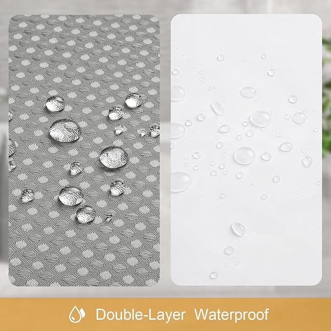 3 in 1 Long Shower Curtain Set-72 W x 78 H, Grey Waffle and PEVA Liner Set with 12 Stainless Steel Hooks, Waterproof Fabric for Bathroom