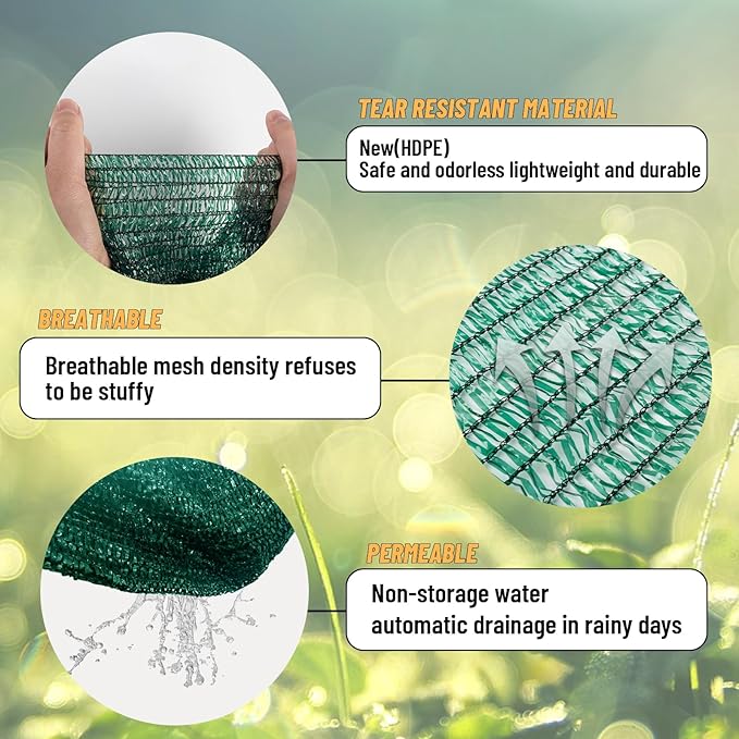 Cool Area 40% 8x12ft Sunblock Shade Cloth Cover Mesh UV Resistant Net for Garden Flower Plant Greenhouse, Dark Green