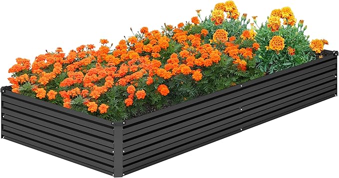 DIIYIV 2PCS 8x4x1FT Galvanized Raised Garden Bed Kit,Vegetable Boxes-Rectangle Metal Flower Box,Large Planter Raised Beds Outdoor Garden for Planting,Fruit,Herb-Black