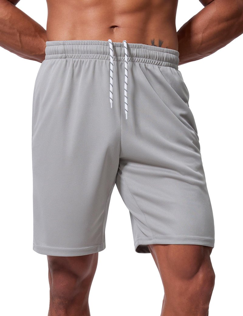 Vlynor Men's Athletic Shorts 9 Inch Inseam - Quick Dry Mesh Basketball Shorts Men, Lightweight Mens Gym Running Shorts with Pockets (Light Grey, Medium)