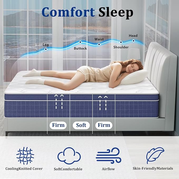 inight 10 Inch Twin Mattress, Twin Size Mattress Hybrid in a Box for Pressure Relief, Gel Memory Foam Medium Firm Mattress with Wrapped Pocket Springs for Pain Relief Comfort Sleep, 180 Night Trial