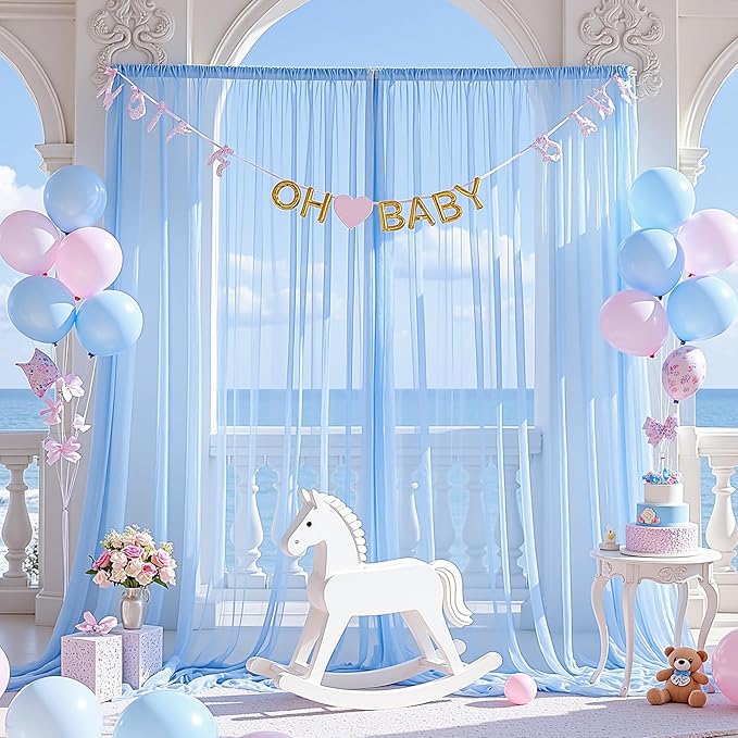 Baby Blue Tulle Backdrop Curtain for Parties Baby Shower Boys Light Blue Sheer Backdrop Curtains Drapes for Birthday Party Wedding Photo Shoot Background Decorations 2 Panels 5ft X 8 ft