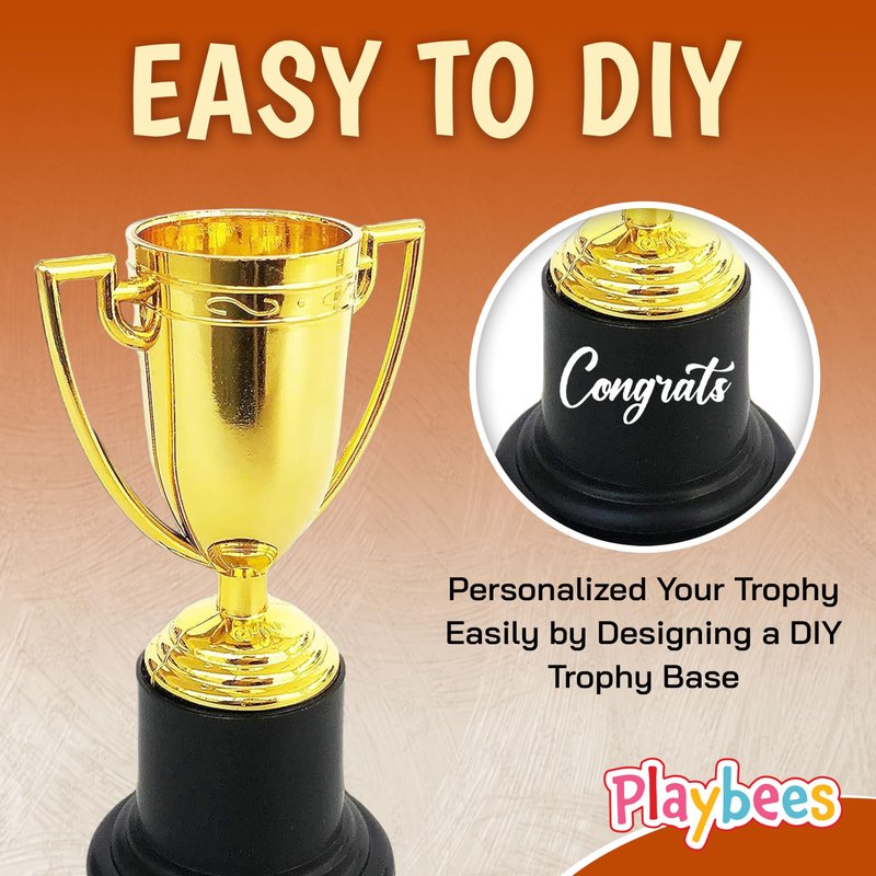 Playbees Plastic Golden Cup Trophy for Kids - 6 Pack - 4 Inch Achievement Prize Awards - Ideal Recognition for School, Sports, Office, Carnival Games - Party Favors, Decor, Props - Motivational