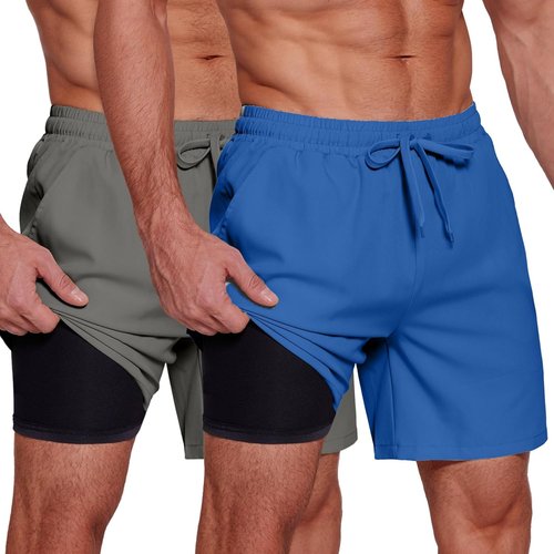 COOFANDY Men's 2-in-1 Running Shorts - Quick Dry Athletic Gym Shorts with Pockets | 2 Pack