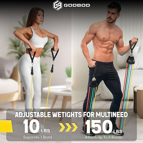 GODBOD 11-Piece Resistance Bands Set – Heavy-Duty Exercise Bands with Handles, Door Anchor, Ankle Straps, and Carry Bag for Strength Training, Yoga, Pilates, Physical Therapy, and Home Workouts