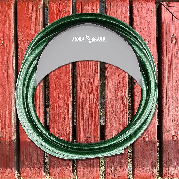 FLORA GUARD Garden Hose Holder, Heavy-Duty Hose Hanger, Holds Up to 125 ft, Garden Rack Wall Mount for Outside, Rust and Slip Resistant, Gray