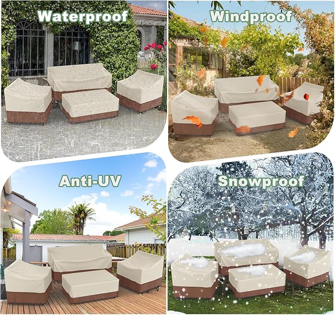 Gasadar Patio Furniture Cover Set, 4 Piece Outdoor Furniture Cover Waterproof, Lawn Patio Set Covers