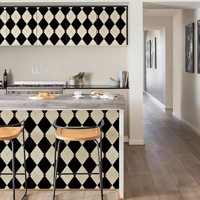 Simon&Siff Retro Peel and Stick Wallpaper Black and White Cream Wallpaper