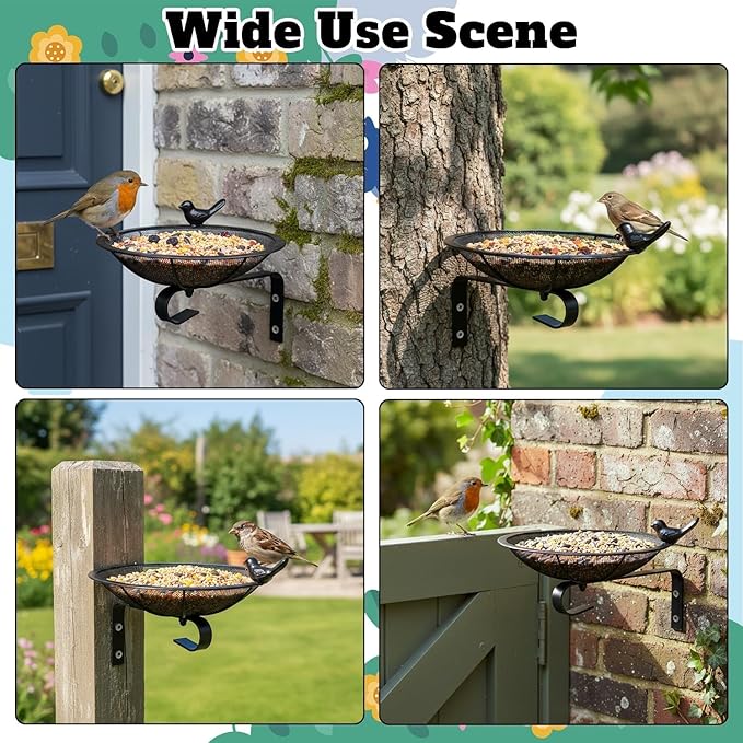 Metal Tray Bird Feeder - Summer Heavy Duty Mesh Seed Tray for Wild Birds Hummingbird, Wall Tree Fence Table Mountable Platform Feeder with Hanging Hook in Deck Balcony Garden Backyard