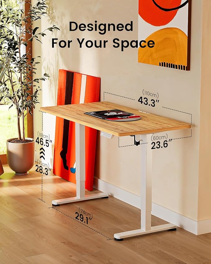 ErGear Height Adjustable Electric Standing Desk, 44 x 24 Inches Sit Stand up Desk, Memory Computer Home Office Desk, Light Vintage Brown