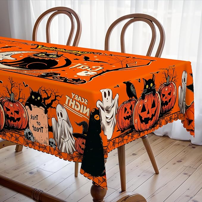 Eikione Rectangular Tablecloth 140x180inch, Halloween Batcat Tablecloth Waterproof and Wrinkle-Free, Table Covers, Summer Decorations for Home Dining