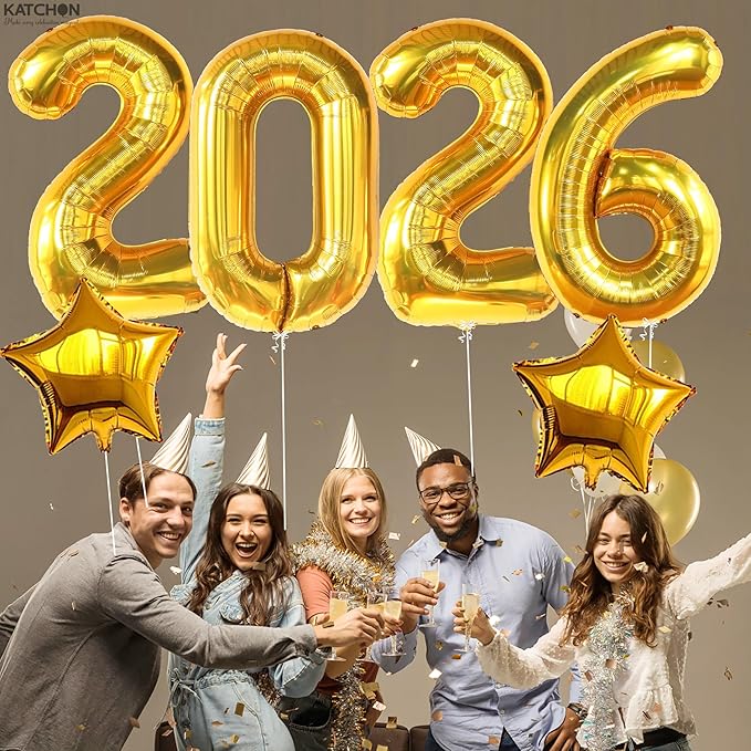 Katchon, Giant Gold 2026 Balloons - 40 Inch | Star Foil Balloons and Gold 2026 Balloon Number for New Years Decorations 2026 | NYE Decorations | New Year Balloon | New Years Eve Party Supplies 2026