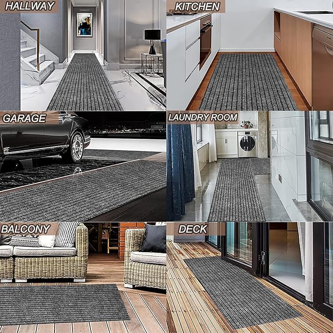 2' x 24' Runner Rugs with Rubber Backing, Indoor Outdoor Utility Carpet Runner Rugs, Stripe Gray, Can Be Used as Aisle for The RV and Boat, Laundry Room and Balcony